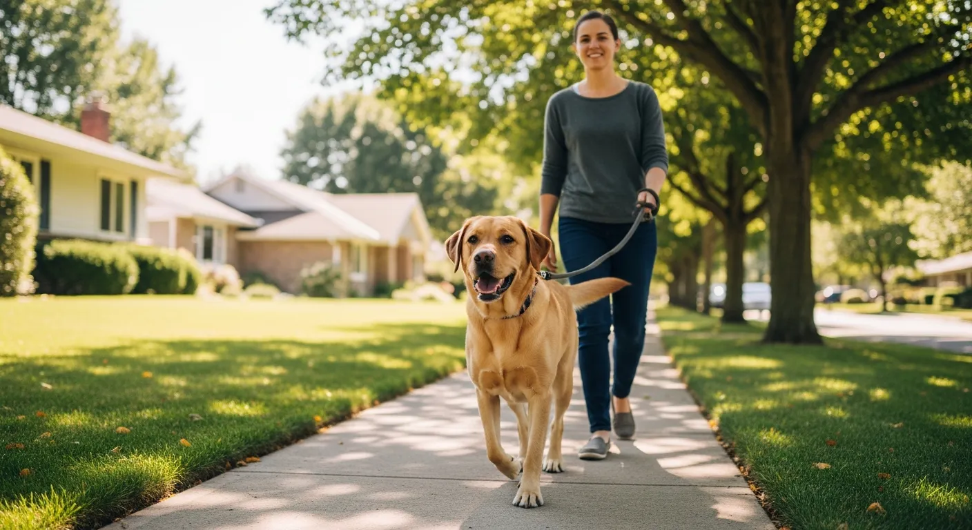 Well-behaved adult dog demonstrating obedience training skills